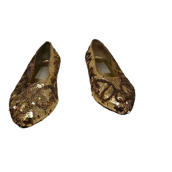Vintage Gold Sequin Shoes with Dark Gold Glass Beading | Size 10 | Circa 1980s-1 - Picture 3 of 7